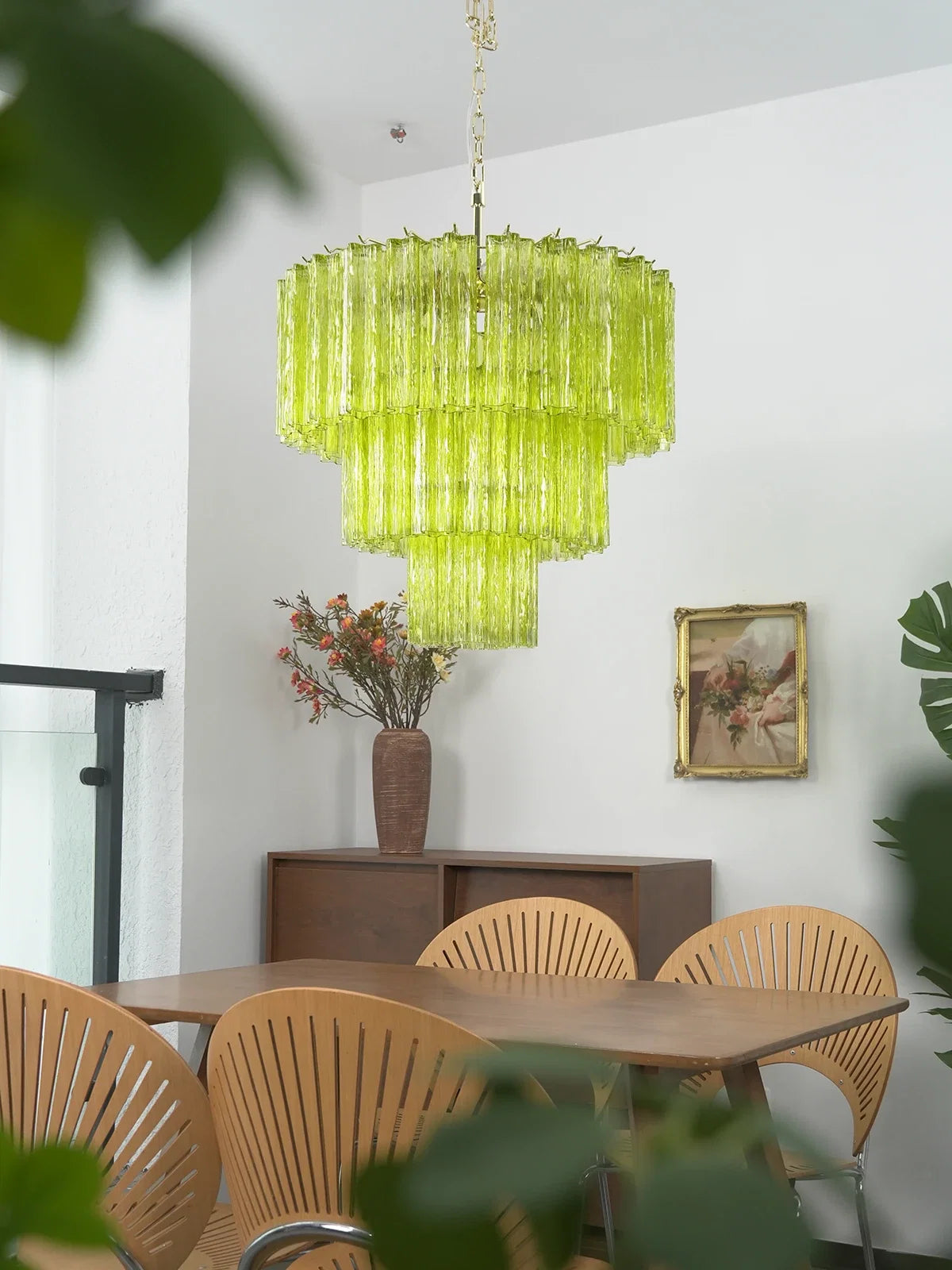 Linden Chartreuse Glass Tube Chandelier