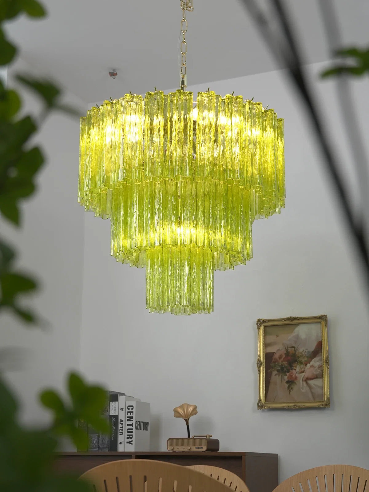 Linden Chartreuse Glass Tube Chandelier