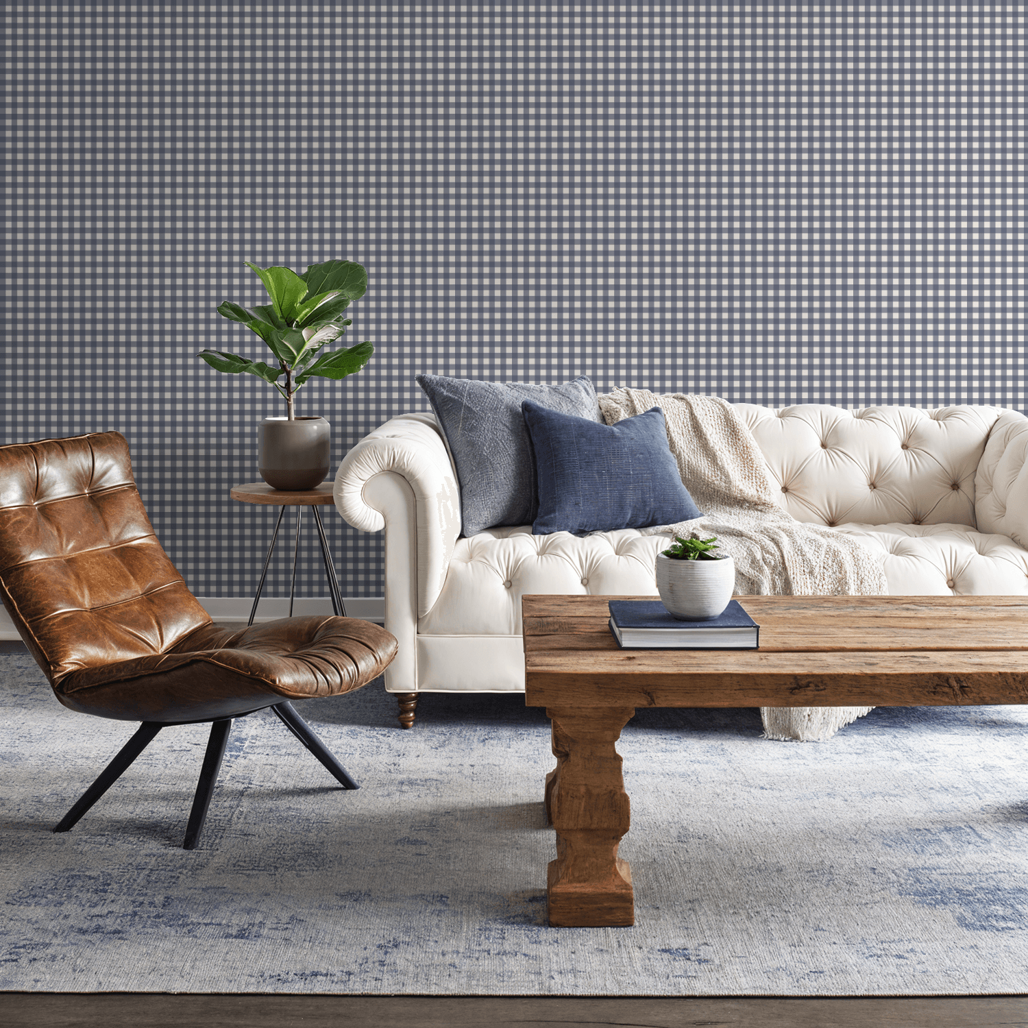 Simply Gingham Small (Navy) Wallpaper