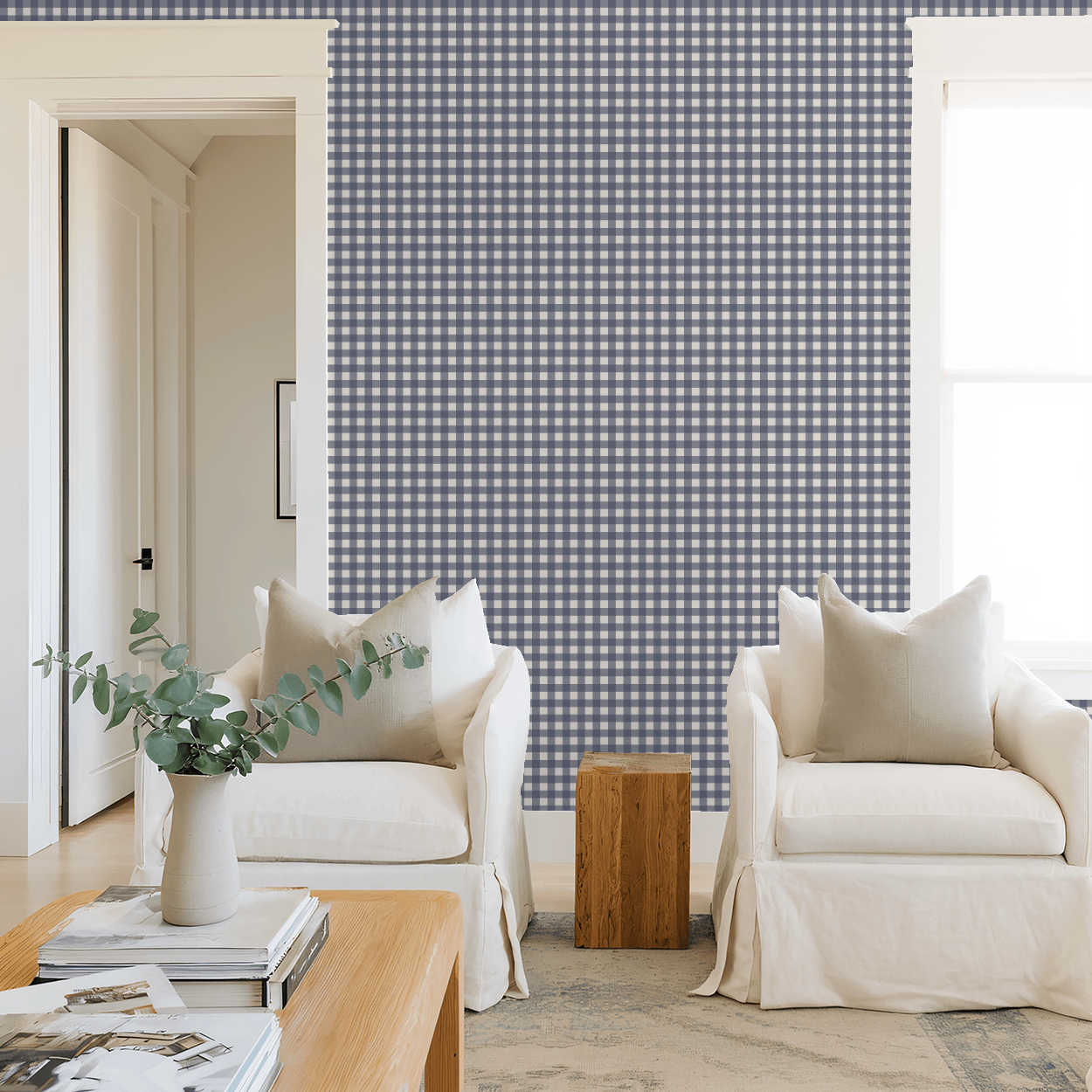 Simply Gingham Small (Navy) Wallpaper
