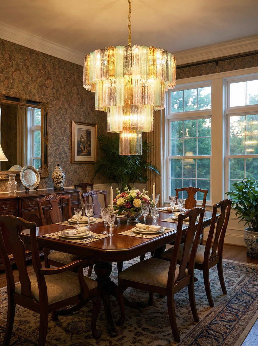 Multi Layered Stained Glass Chandelier