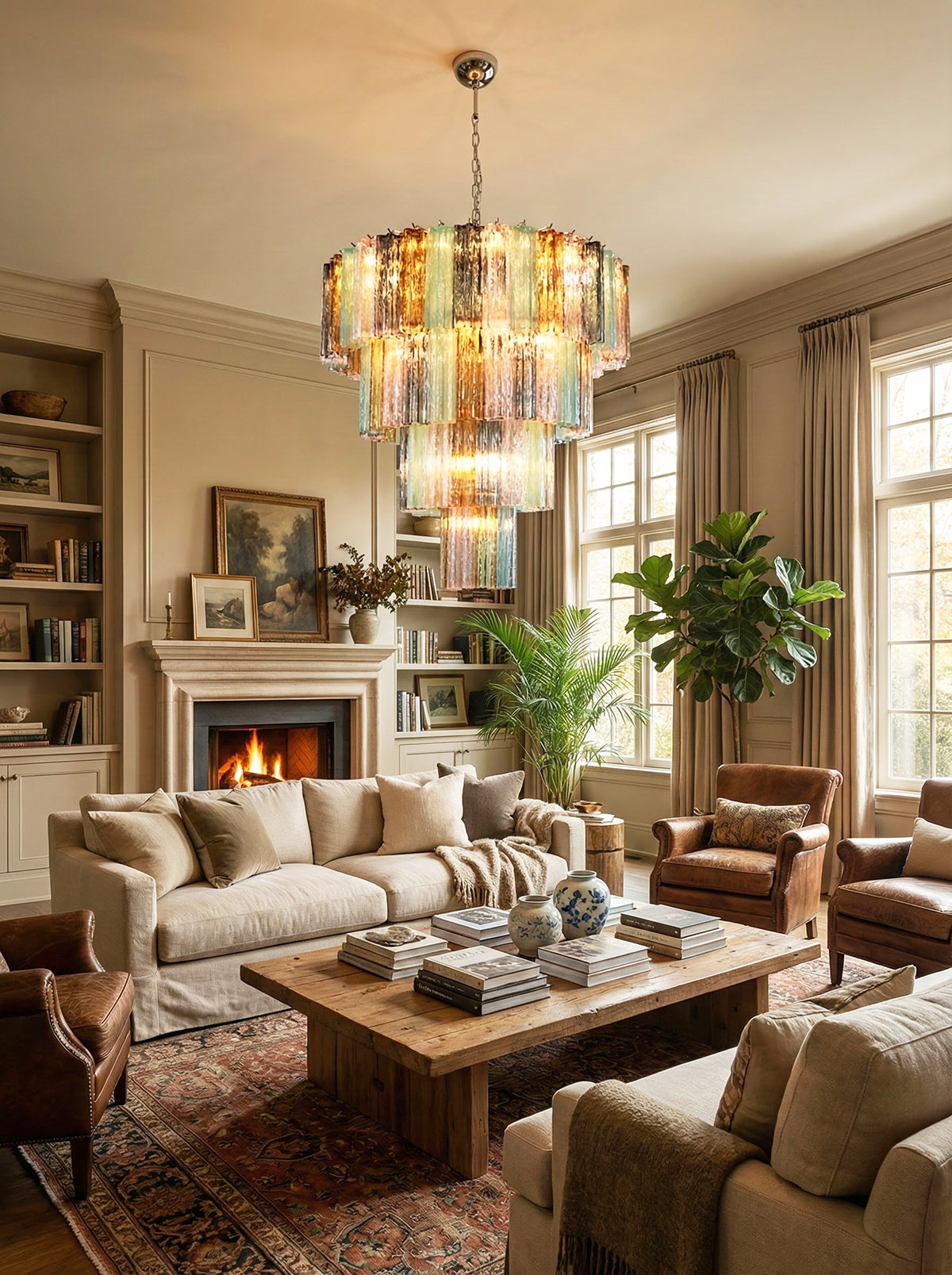Multi Layered Stained Glass Chandelier
