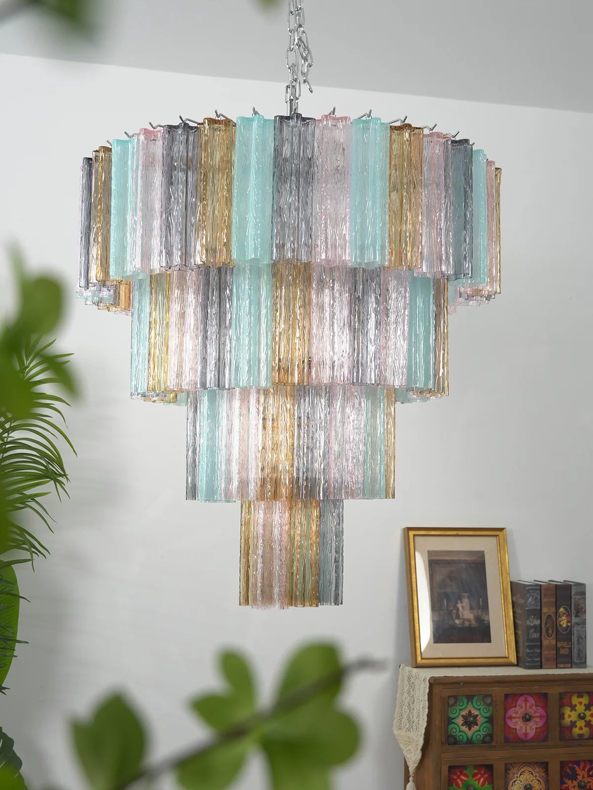 Multi Layered Stained Glass Chandelier