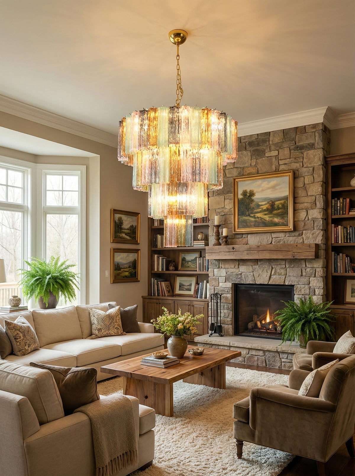 Multi Layered Stained Glass Chandelier