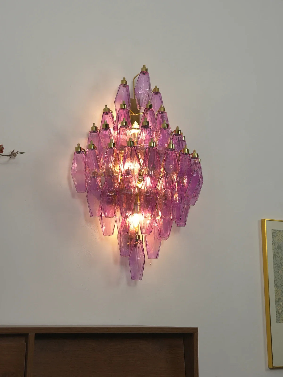 Multifaceted Diamond Purple Glass Wall Lamp