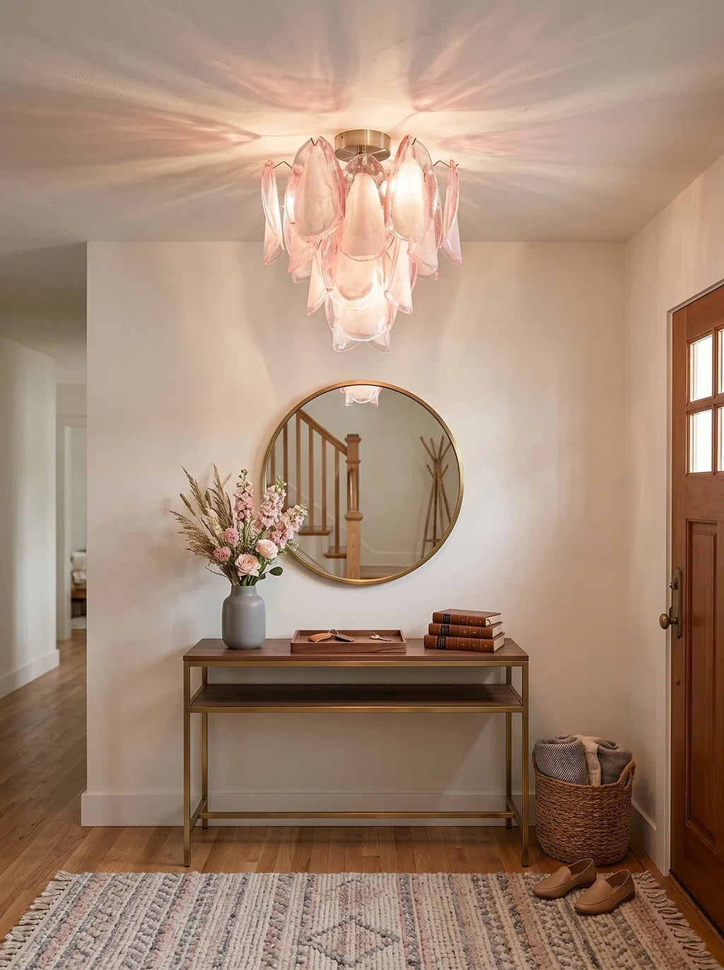 Pink Lotus Textured Glass Ceiling Lamp