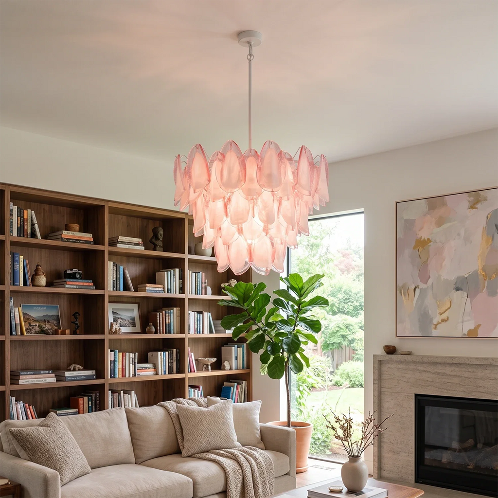 Rosalind Pink Glass Petal Chandelier
